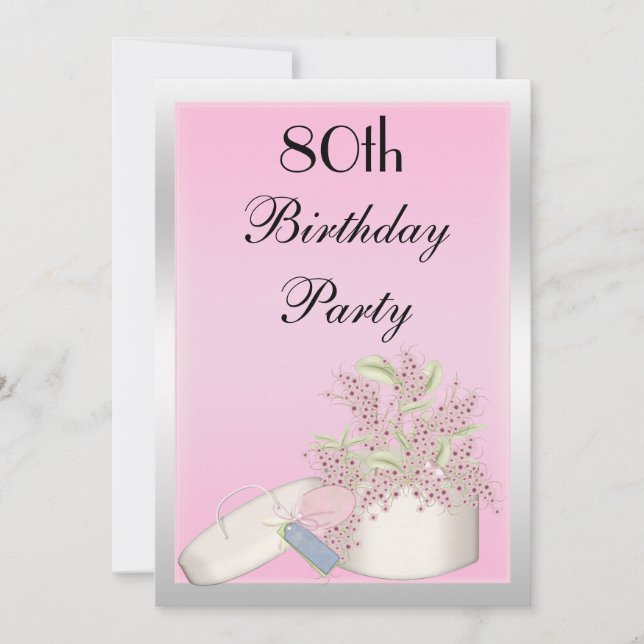 Floral Pink & Silver 80th Birthday Invitation (Front)