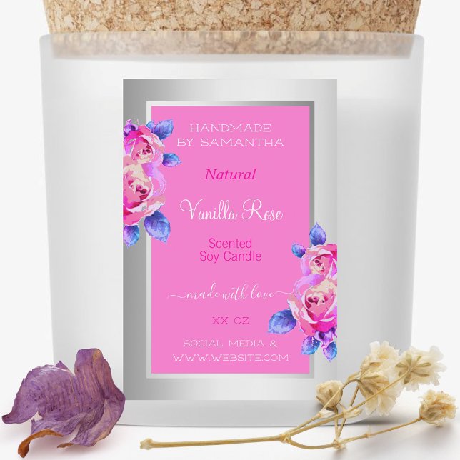 Floral Pink Silver Product Label Candles Beauty & (Creator Uploaded)
