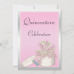 Floral Pink & Silver Quinceañera Invitation