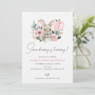 Floral Pink Some Bunny Is Turning One 1st Birthday Invitation