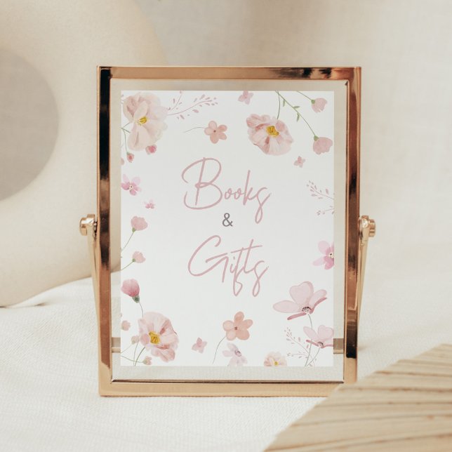 Floral Pink Spring Baby in Bloom Books and Gifts Poster (Pink Spring Floral Baby in Bloom Baby Shower Books and Gifts Sign)