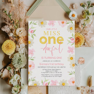 Floral Pink Spring Miss Onederful 1st Birthday  Invitation