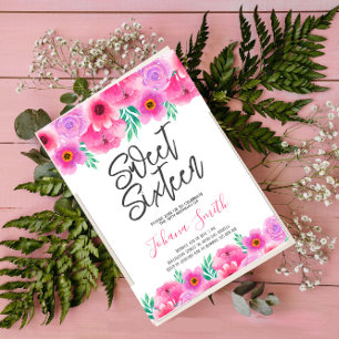 Floral Pink Sweet Sixteen Birthday Invitation