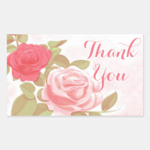 Floral Pink Thank You Red Rose Flower Rectangular Sticker