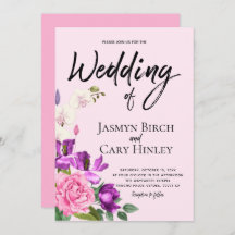 Floral Pink Violet Watercolor Romantic Wedding