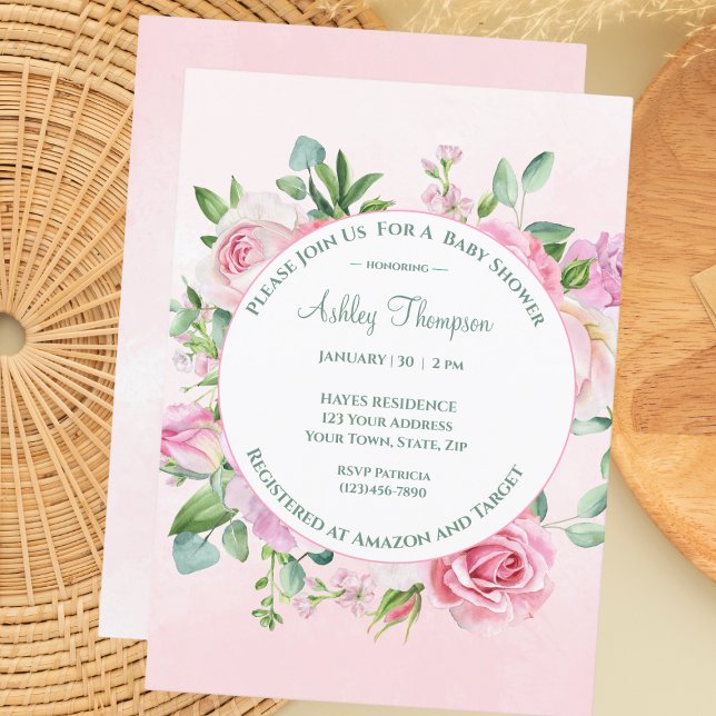  Floral Pink Watercolor Girls Baby Shower     Invitation (Creator Uploaded)