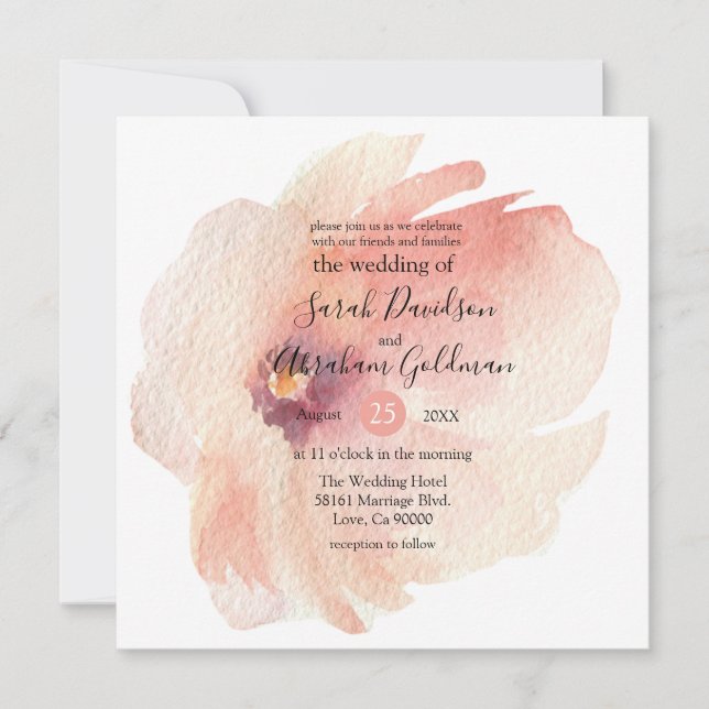 Floral Pink Watercolor Japanese Wedding Invitation (Front)