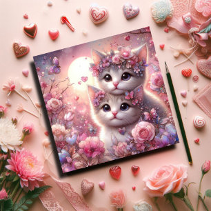 Floral Pink Watercolor Love Kittens Valentine Holiday Card