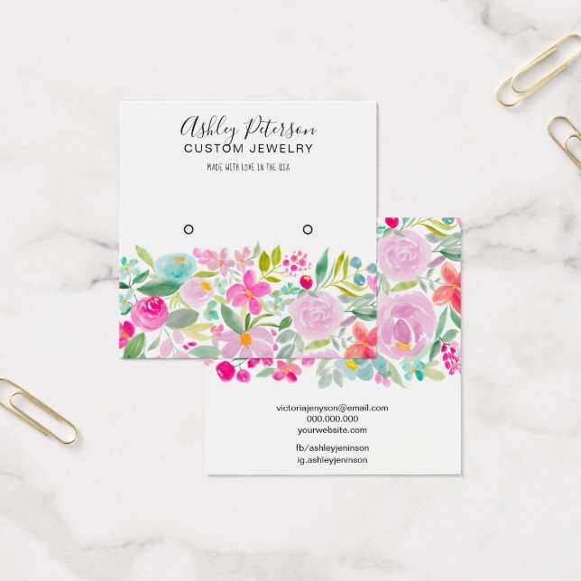 Floral pink watercolor stud earring display (Office)