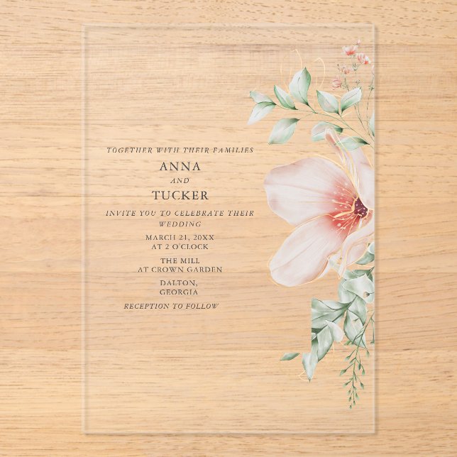 Floral Pink Wedding Acrylic Invitations (Front)