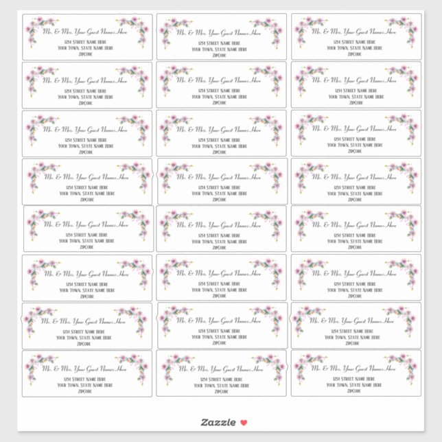 Floral Pink Wedding Address Labels (Sheet)