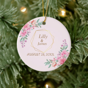 Floral Pink wedding Ceramic Ornament
