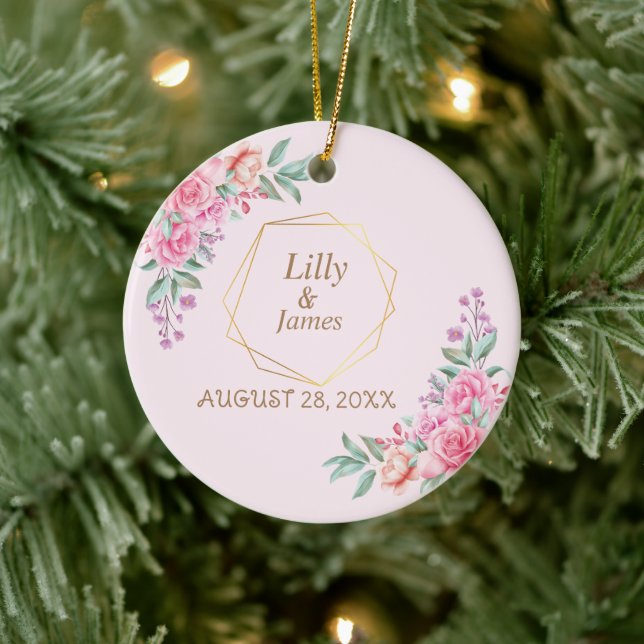 Floral Pink wedding Ceramic Ornament (Tree)