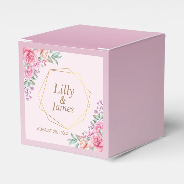 Floral Pink wedding Favour Box (Front Side)