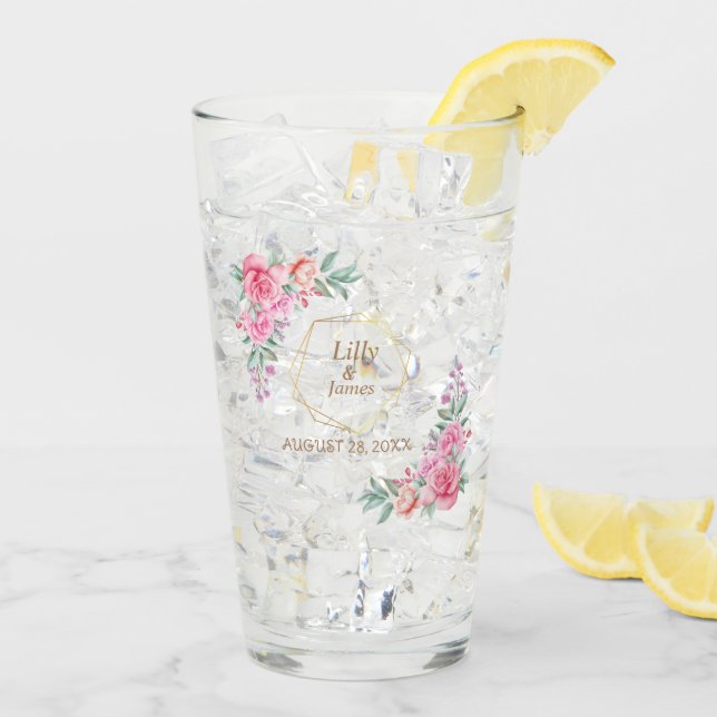 Floral Pink wedding  Glass (Back Ice)