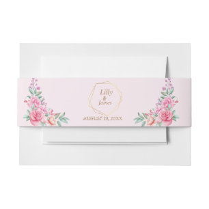 Floral Pink wedding Invitation Belly Band