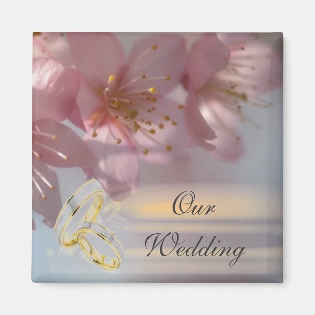 Floral Pink Wedding Magnet (Front)