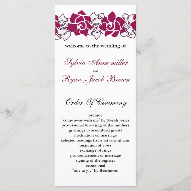 floral pink Wedding program (Front)