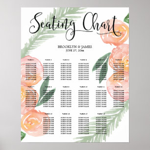 Floral Pink Wedding Seating Chart Poster 16x20