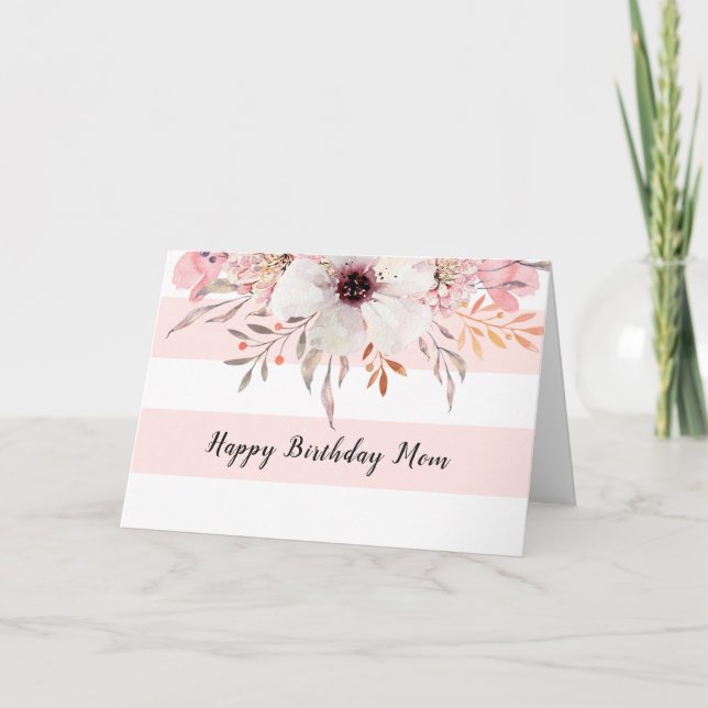 Floral Pink White Birthday or Mother's Day Card (Front)