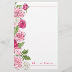 Floral Pink & White Roses Personalised Stationery
