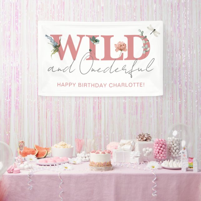 Floral Pink Wild & Onederful Girl 1st Birthday Banner (Party)