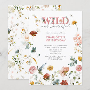 Floral Pink Wild & Onederful Girl 1st Birthday Invitation