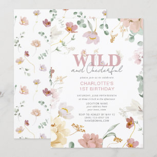 Floral Pink Wild & Onederful Girl 1st Birthday Invitation