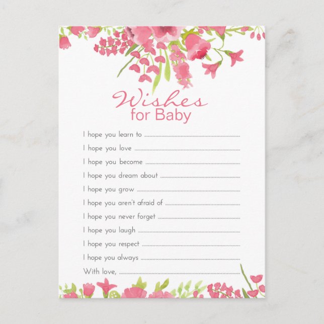 Floral Pink Wishes For Baby Advice Card (Front)