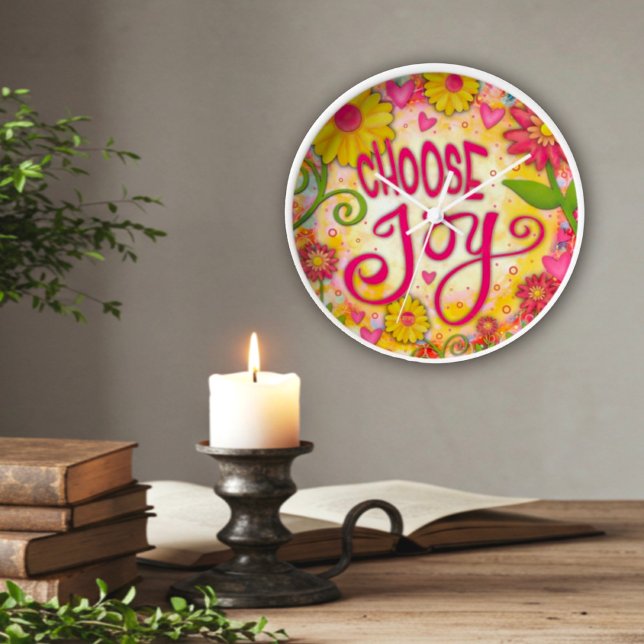 Floral Pink Yellow Choose Joy Quote Inspirivity Clock (Creator Uploaded)