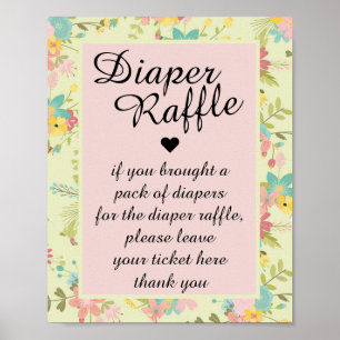 Floral Pink Yellow Green Diaper Raffle Poster