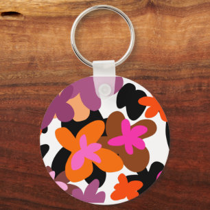 Floral pinky classic round sticker key ring