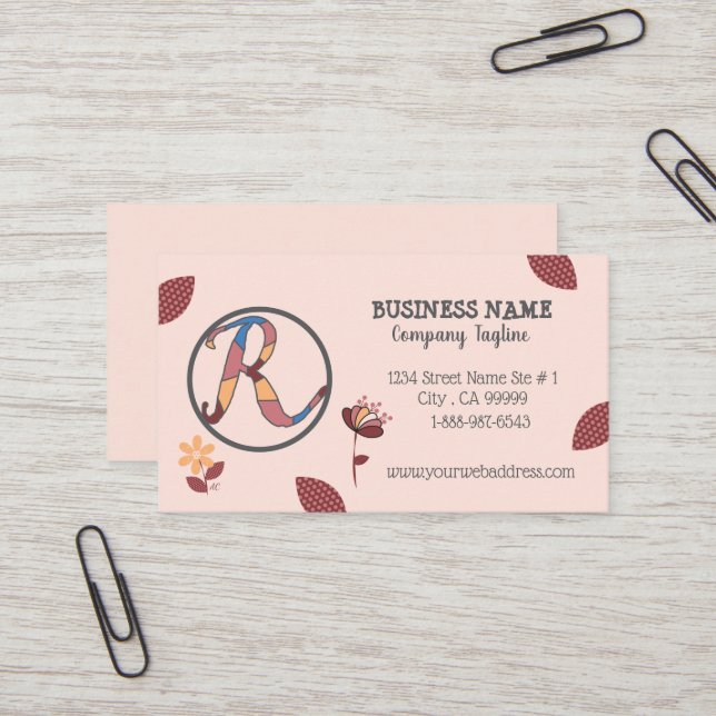Floral Pinky Peach Business Card with Logo (Front/Back In Situ)