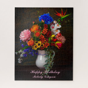  Floral Pitcher Still Life Personalised Birthday Jigsaw Puzzle