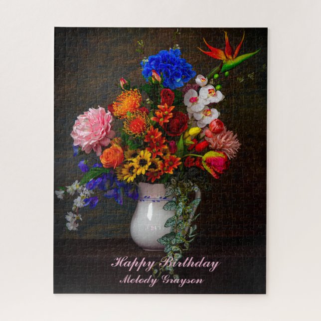  Floral Pitcher Still Life Personalised Birthday Jigsaw Puzzle (Vertical)