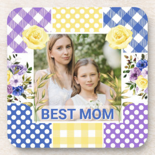 Floral & Plaid Photo Frame Mother's Day Coaster