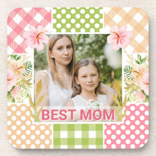 Floral & Plaid Photo Frame Mother's Day Coaster