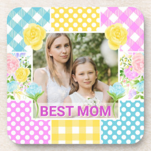 Floral & Plaid Photo Frame Mother's Day Coaster