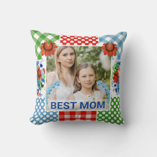 Floral & Plaid Photo Frame Mother's Day Cushion