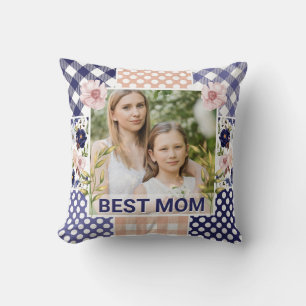Floral & Plaid Photo Frame Mother's Day Cushion