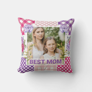 Floral & Plaid Photo Frame Mother's Day Cushion