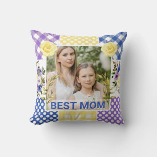 Floral & Plaid Photo Frame Mother's Day Cushion