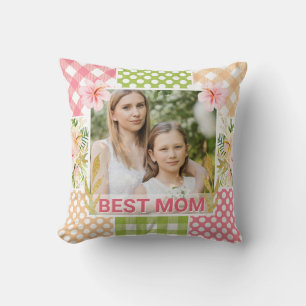 Floral & Plaid Photo Frame Mother's Day Cushion