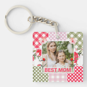 Floral & Plaid Photo Frame Mother's Day Key Ring