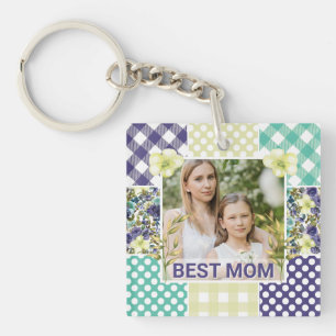 Floral & Plaid Photo Frame Mother's Day Key Ring