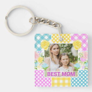 Floral & Plaid Photo Frame Mother's Day Key Ring