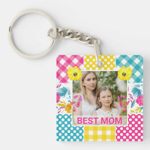 Floral & Plaid Photo Frame Mother's Day Key Ring