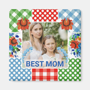 Floral & Plaid Photo Frame Mother's Day Magnet