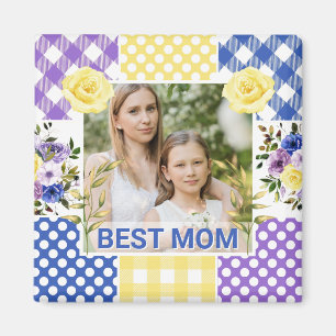 Floral & Plaid Photo Frame Mother's Day Magnet