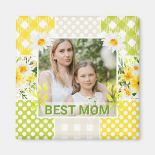 Floral & Plaid Photo Frame Mother's Day Magnet
